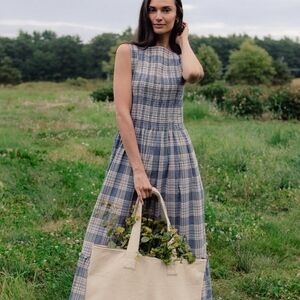 Goldie Smocked Sleeveless Dress Cream Atlantic Plaid